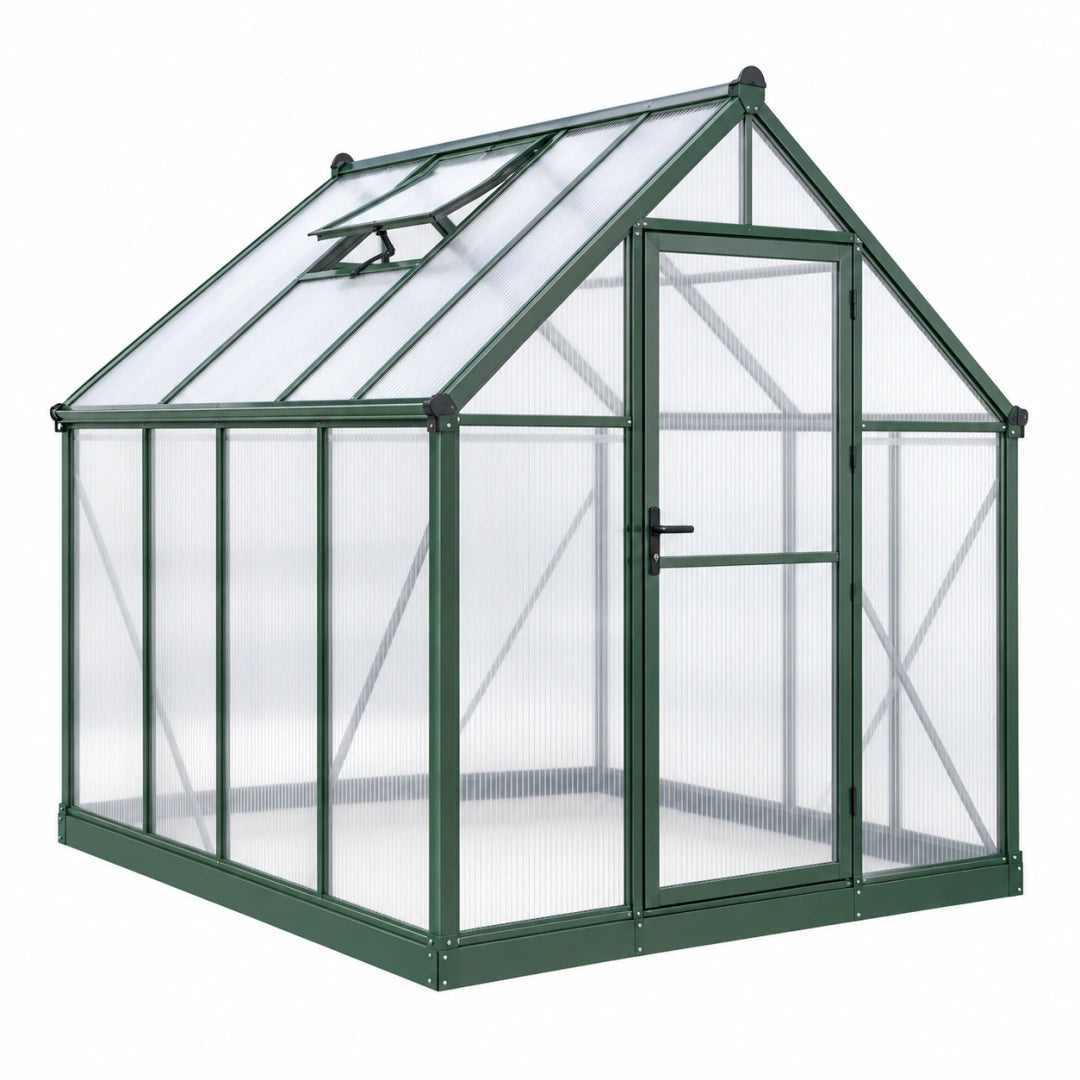 Invernadero 190 x 190 x 195 cm de aluminio y policarbonato verde para cultivo exterior