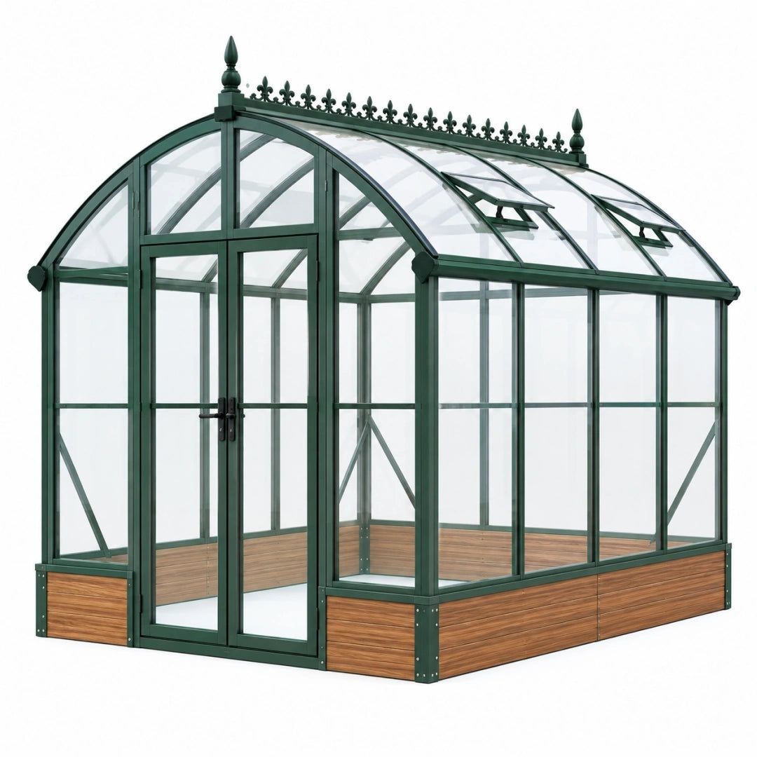 Invernadero 300 x 200 x 260 cm de aluminio verde con paneles transparentes para jardín estilo clásico