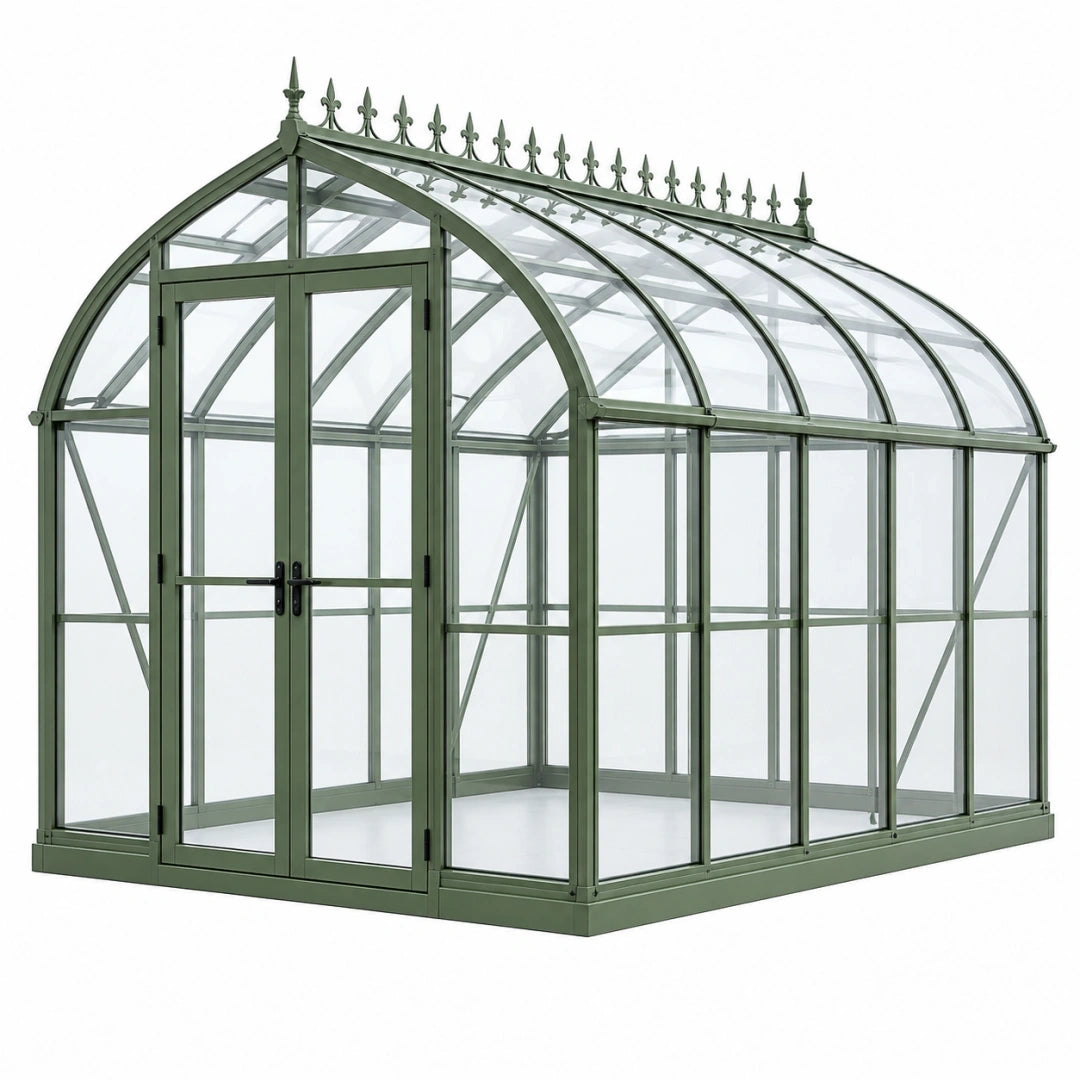 Invernadero de jardín 300 x 240 x 250 cm de aluminio verde con paneles transparentes estilo victoriano