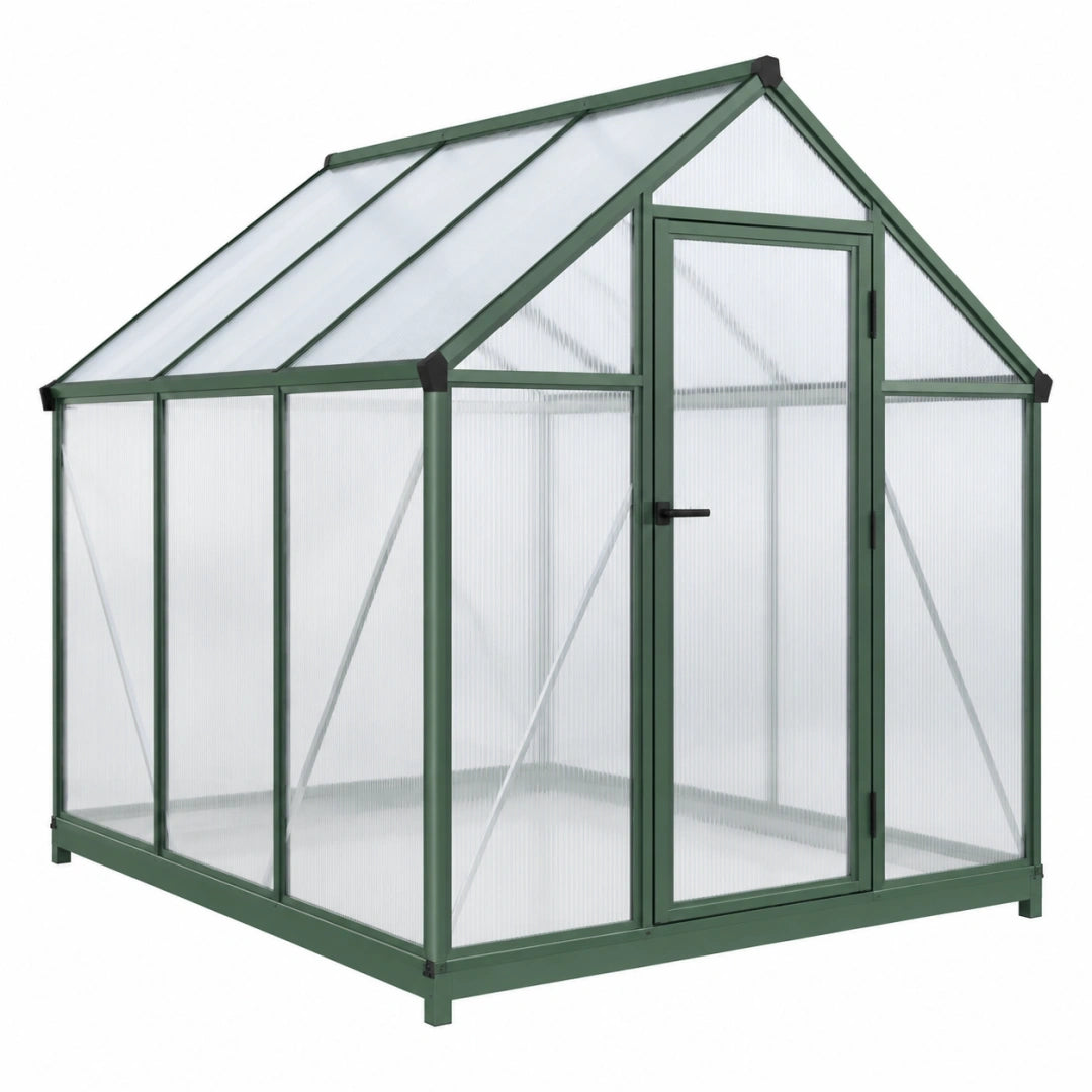 Invernadero de jardín 190 x 190 x 195 cm de aluminio verde y policarbonato con puerta abatible