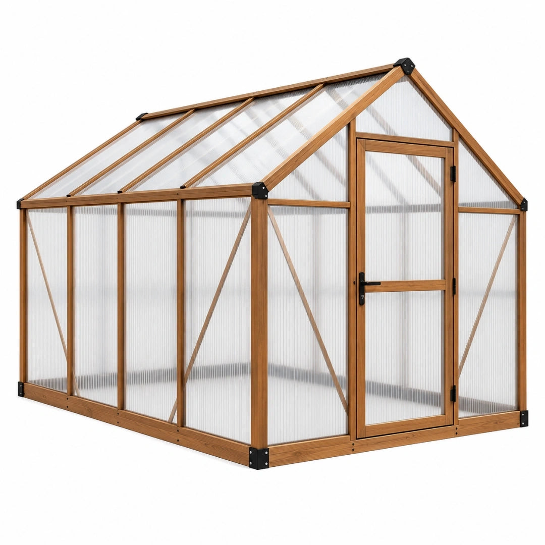 Invernadero de jardín 240 x 180 x 220 cm - madera y paneles translúcidos con puerta abatible