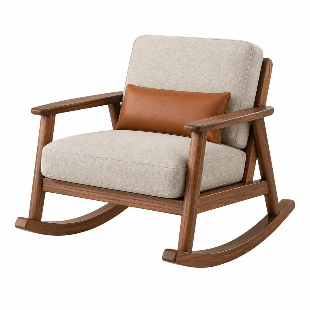 Sillón mecedora 70 x 88 x 92 cm de madera y tejido beige para salón estilo moderno