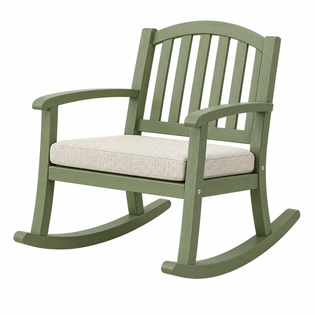 Silla mecedora 80 x 65 x 105 cm de madera verde con asiento acolchado estilo clásico
