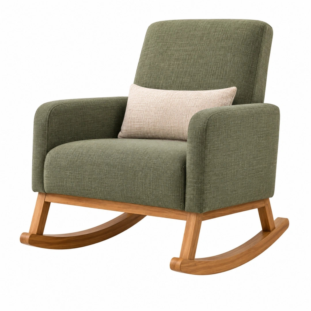 Sillón mecedora 75 x 90 x 100 cm tapizado verde con estructura de madera
