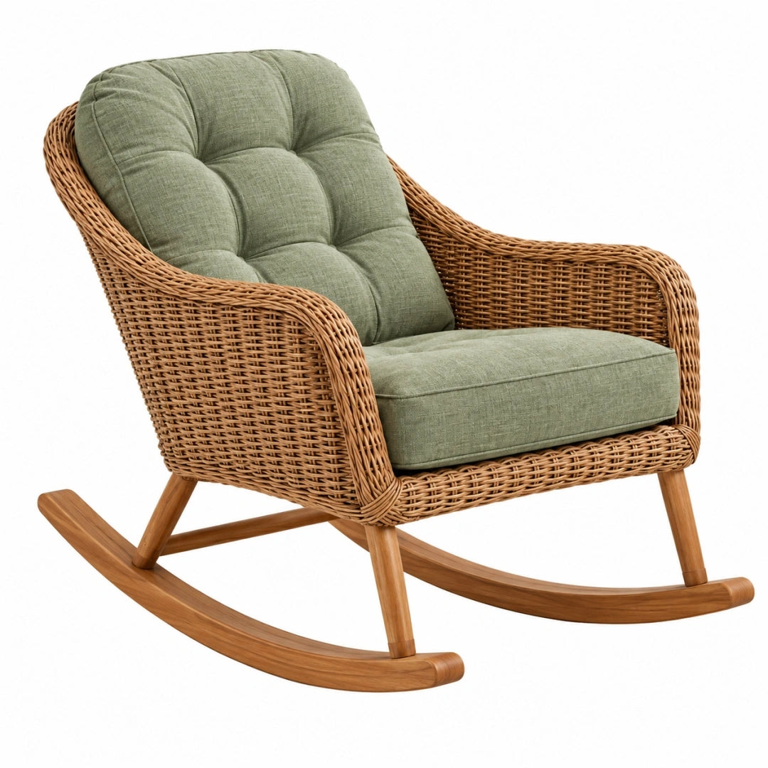 Mecedora 100 x 70 x 100 cm de ratán y madera verde - estilo natural para interior