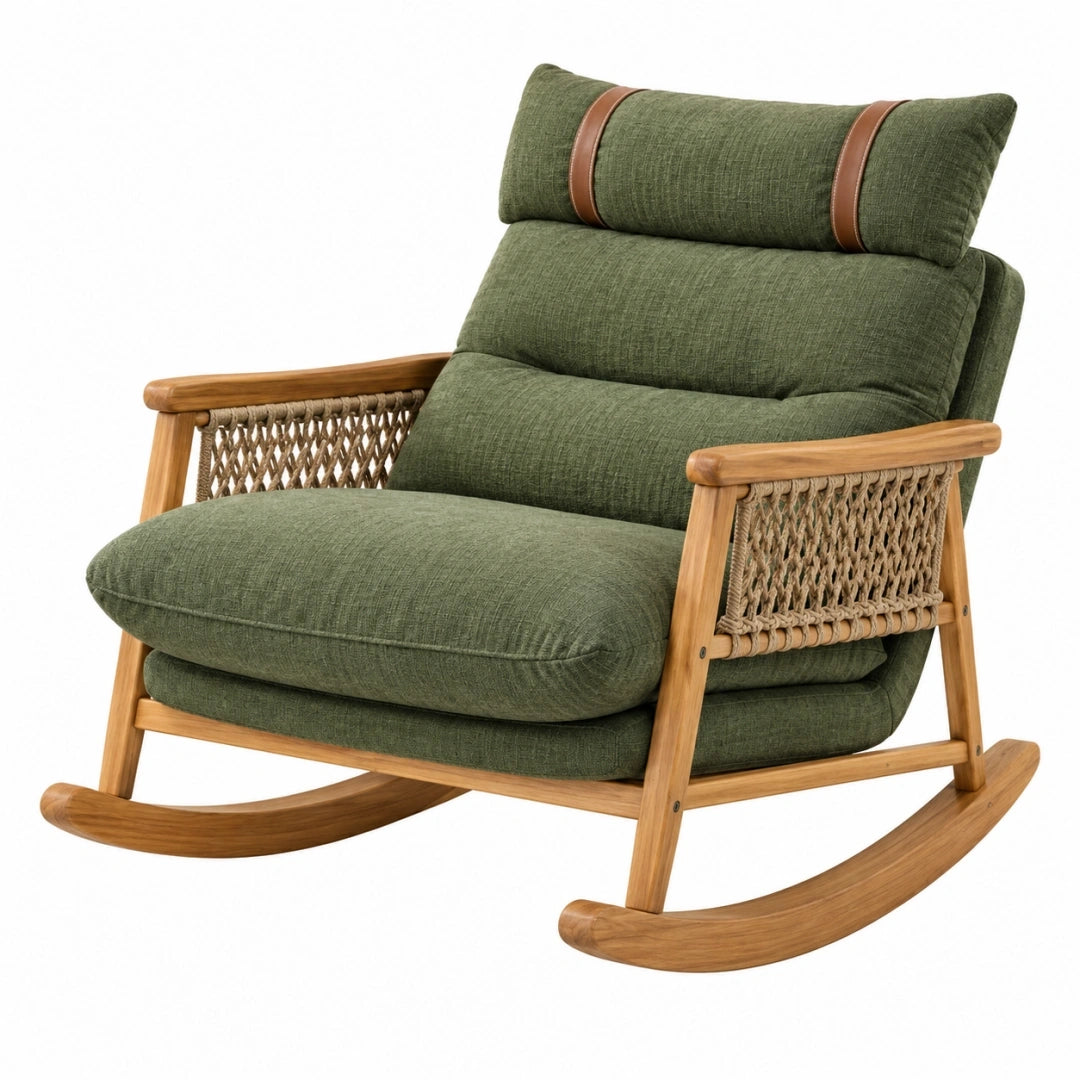 Sillón mecedora 95 x 75 x 100 cm de madera y tapizado verde estilo rústico