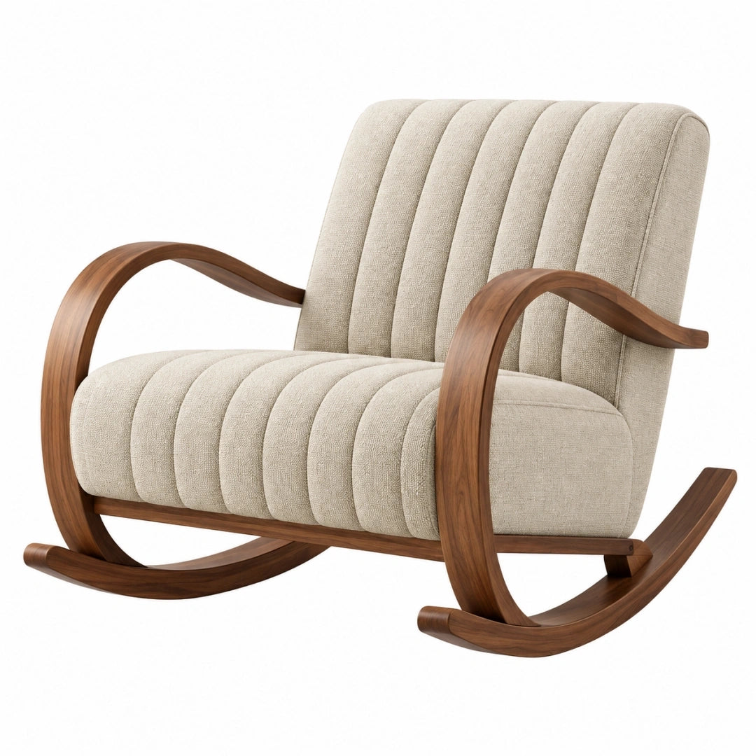 Silla mecedora 100 x 75 x 100 cm de madera y tela beige para salón de estilo moderno