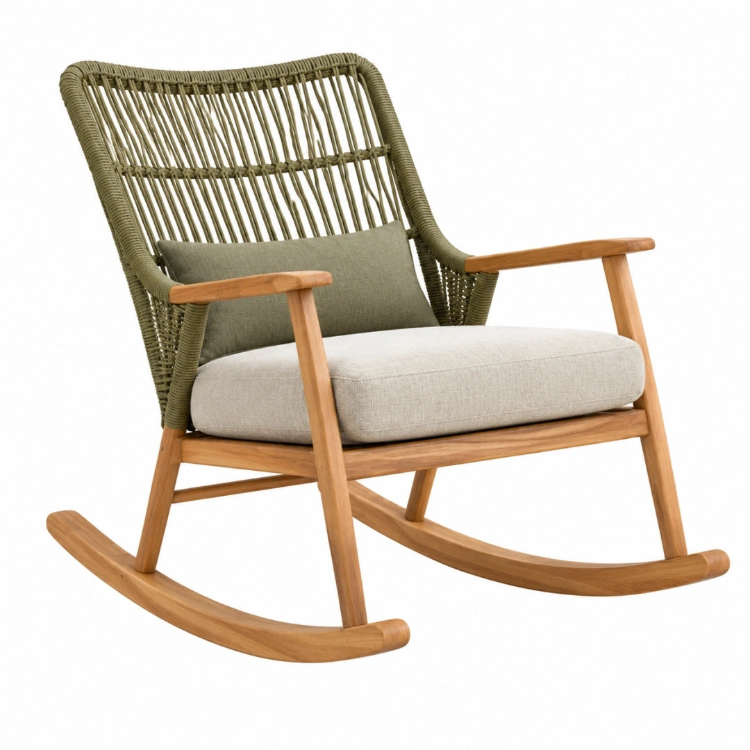 Mecedora 80 x 95 x 100 cm de madera y cuerda verde con asiento tapizado
