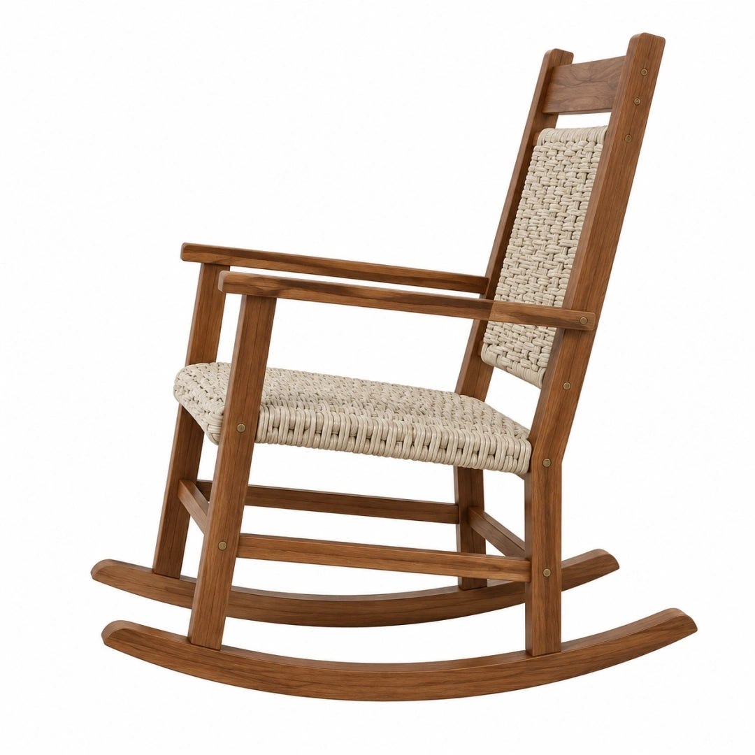 Mecedora 67 x 90 x 110 cm de madera marrón con asiento trenzado beige