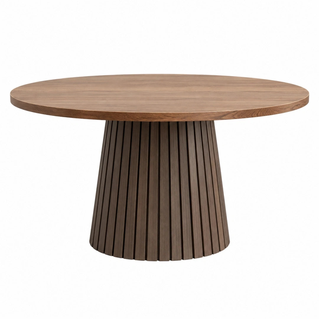 Mesa de comedor redonda 140 x 75 cm de madera marrón estilo contemporáneo