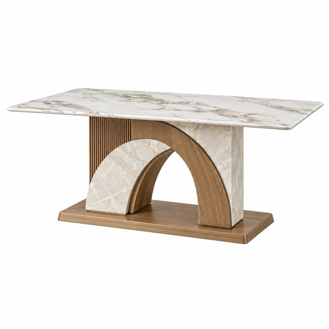 Mesa de comedor 180 x 90 x 75 cm de piedra veteada y madera marrón estilo contemporáneo
