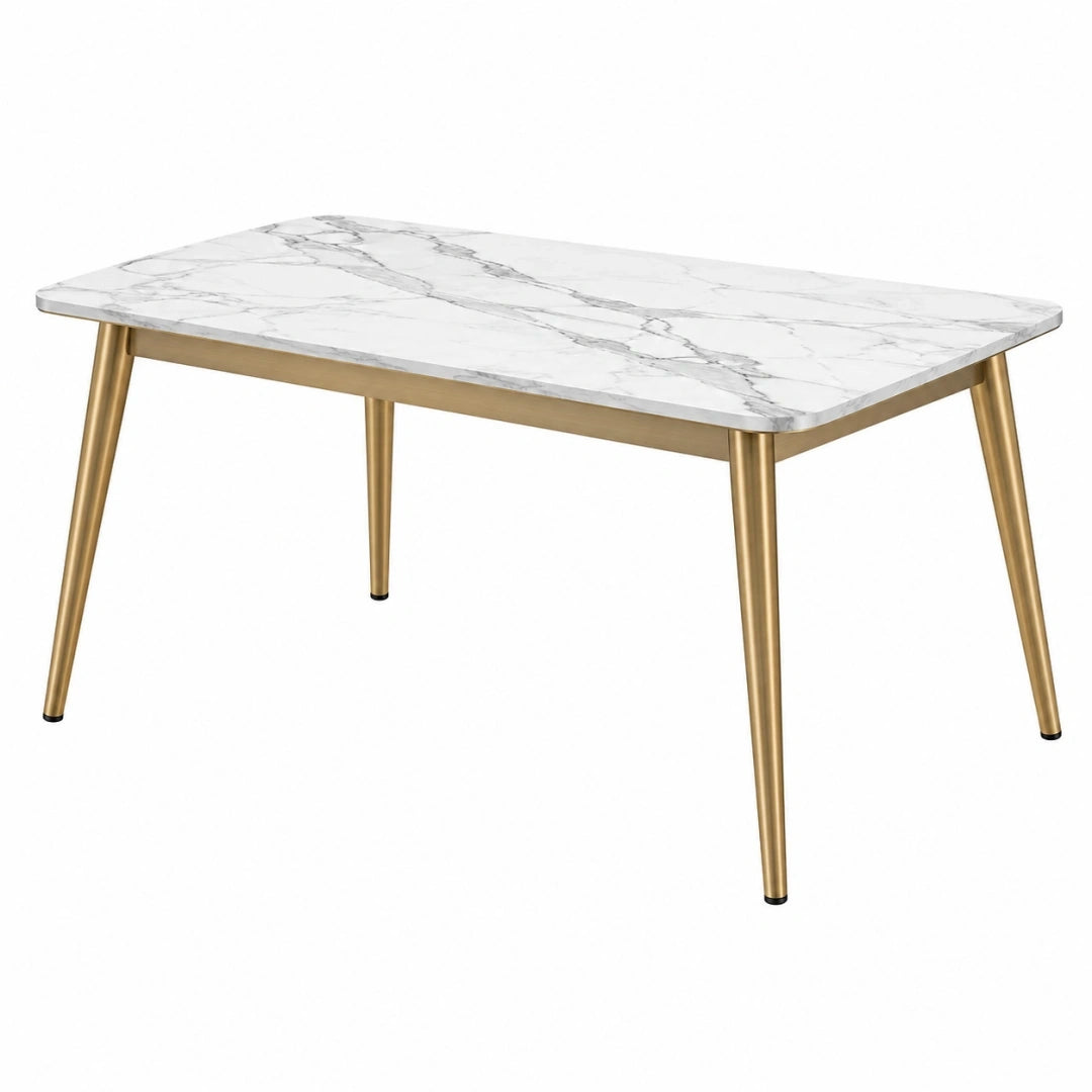 Mesa de comedor 140 x 80 x 75 cm efecto mármol blanco y dorado estilo contemporáneo