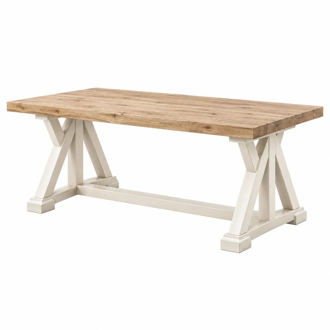 Mesa de comedor 200 x 100 cm de madera natural y blanco estilo rústico