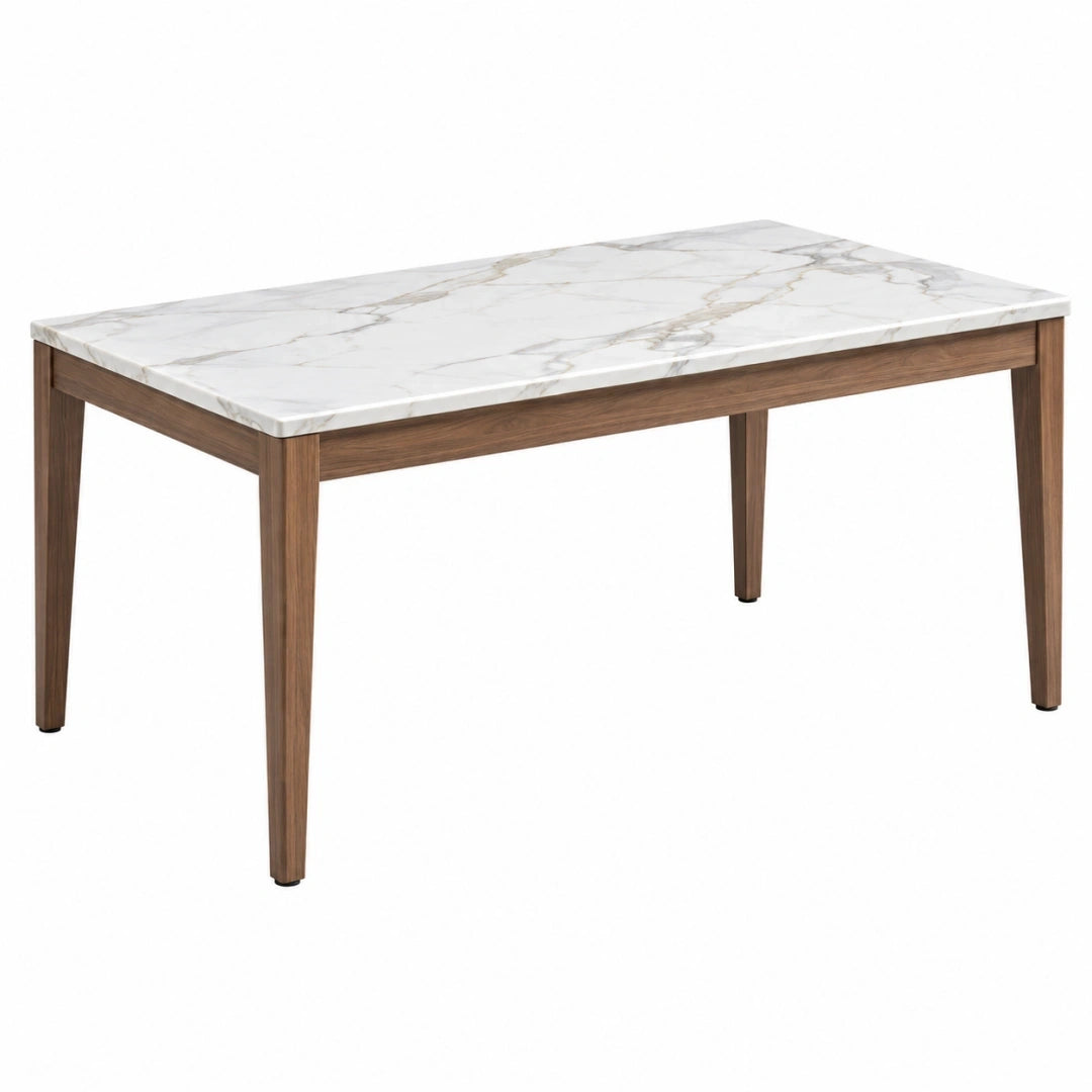 Mesa de comedor 160 x 90 cm de madera y acabado efecto mármol blanco - diseño moderno
