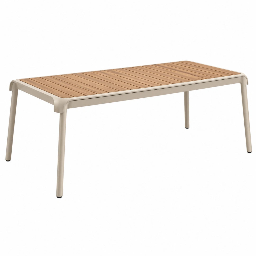 Mesa de jardín 160 x 90 cm de aluminio y madera beige natural - diseño rectangular para exterior