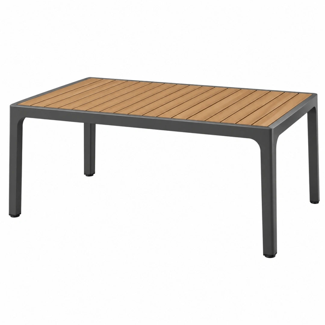 Mesa de jardín 150 x 90 x 75 cm de madera y aluminio gris - diseño rectangular para exterior