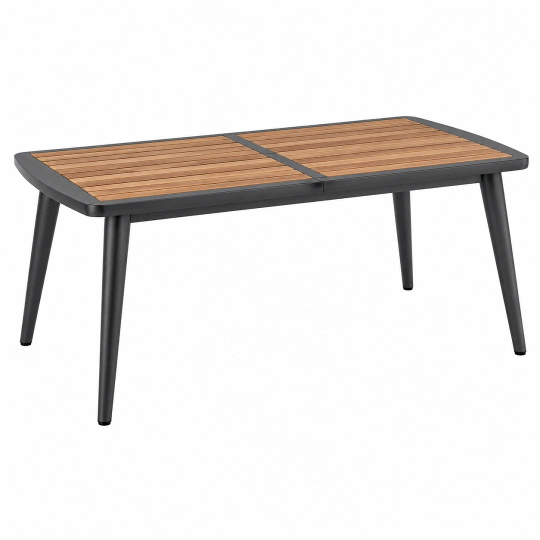 Mesa de jardín rectangular 160 x 90 x 75 cm de metal y madera marrón negra para exterior