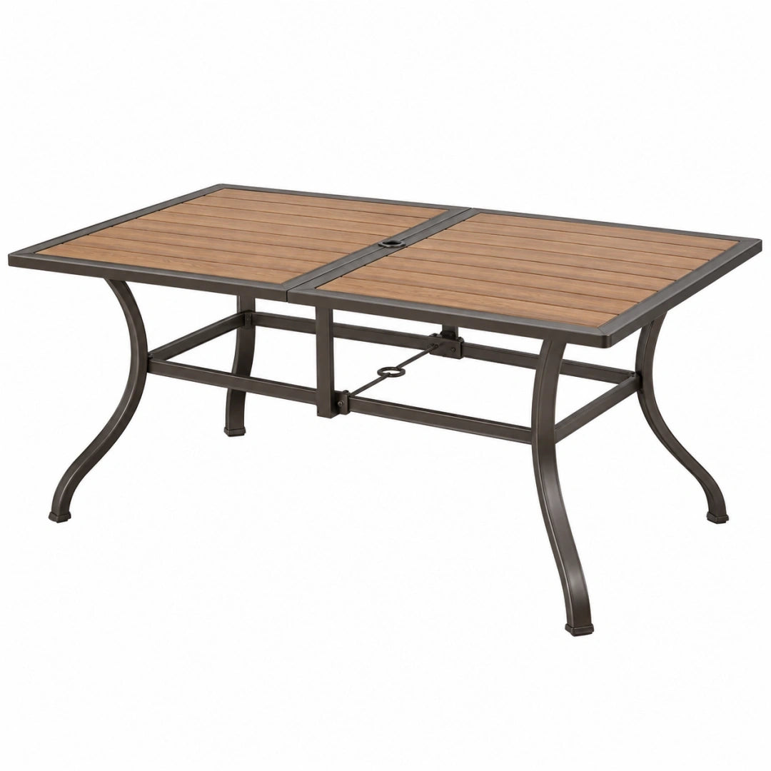 Mesa de jardín extensible 150 x 90 cm de metal marrón con tablero efecto madera
