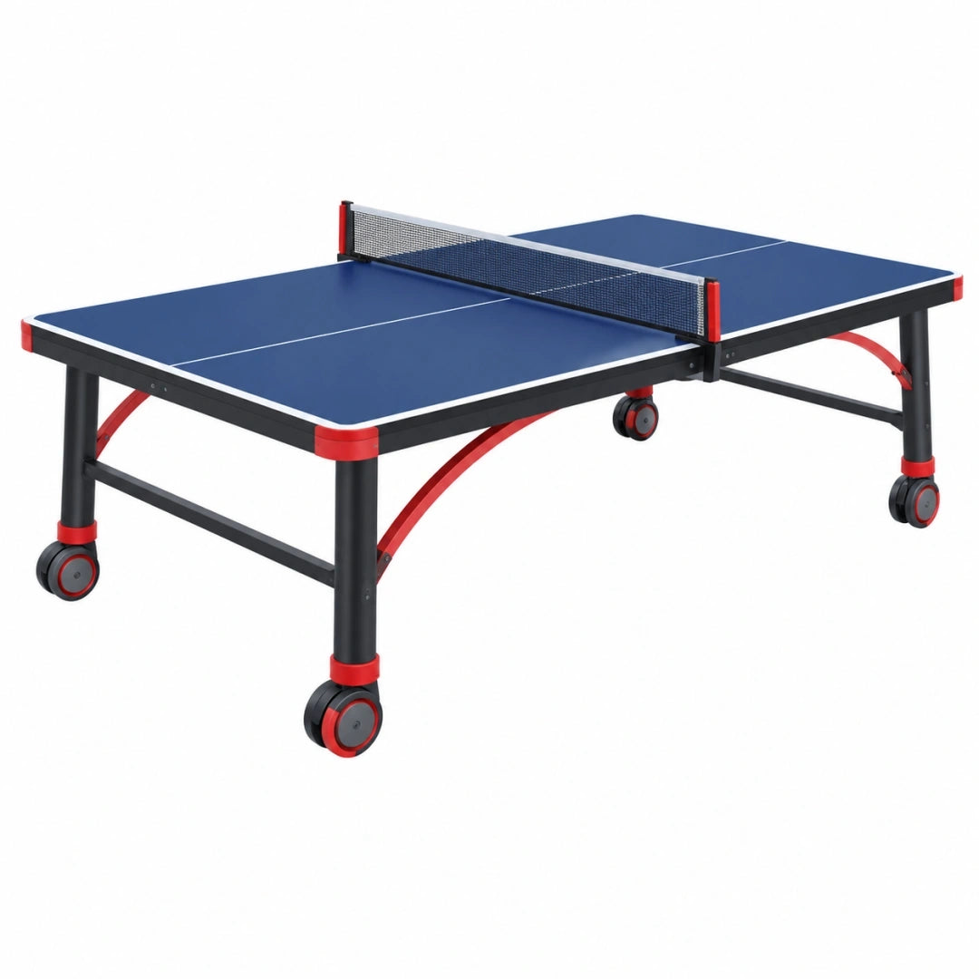Mesa de tenis de mesa 274 x 152.5 x 76 cm metálica azul para juego recreativo con ruedas