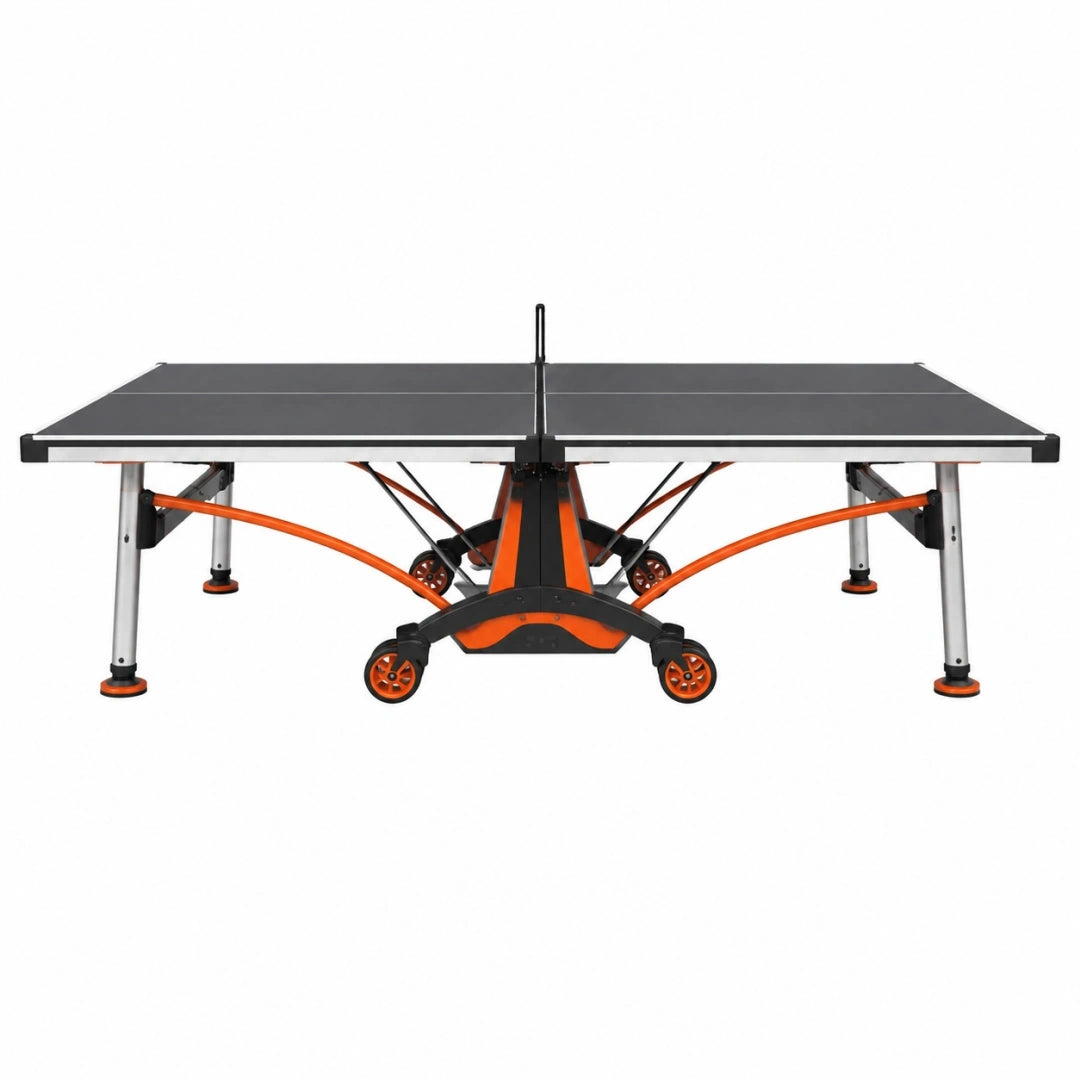 Mesa de tenis de mesa 274 x 152.5 x 76 cm con estructura de acero negro/naranja plegable con ruedas