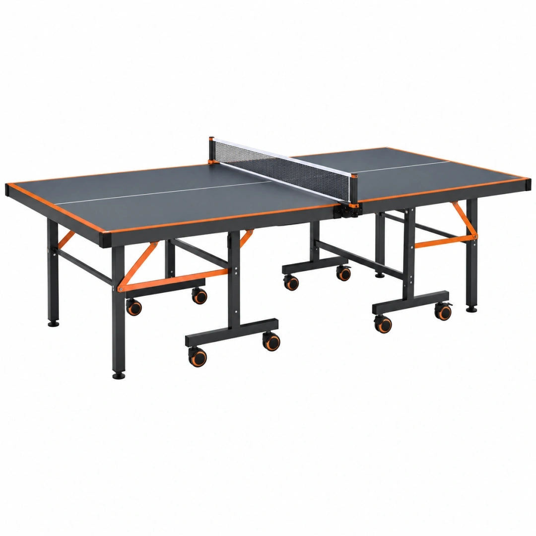 Mesa de ping pong 274 x 152.5 x 76 cm de metal negra y naranja con ruedas