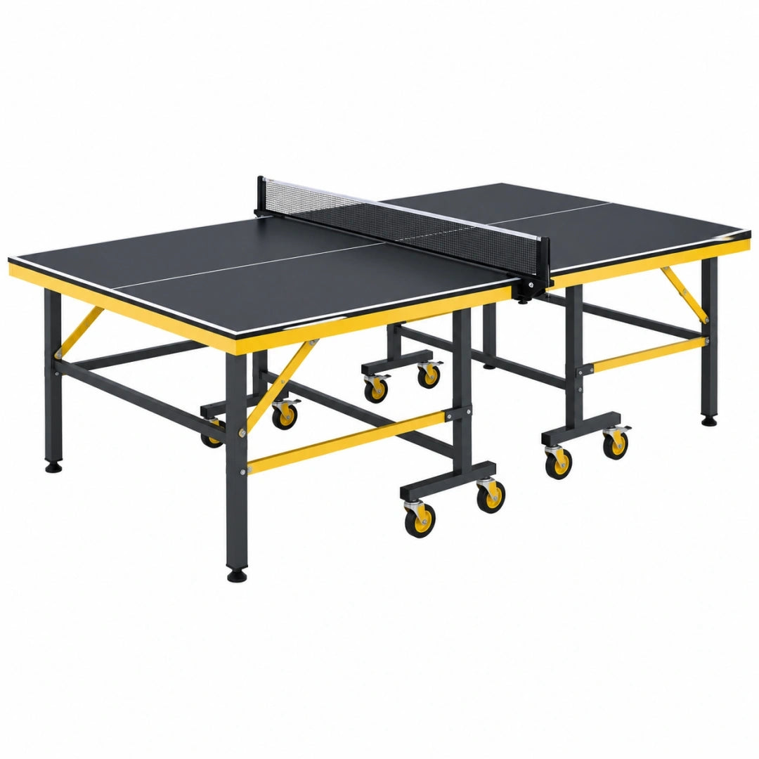 Mesa de ping pong 274 x 152.5 cm negra y amarilla con estructura de acero plegable