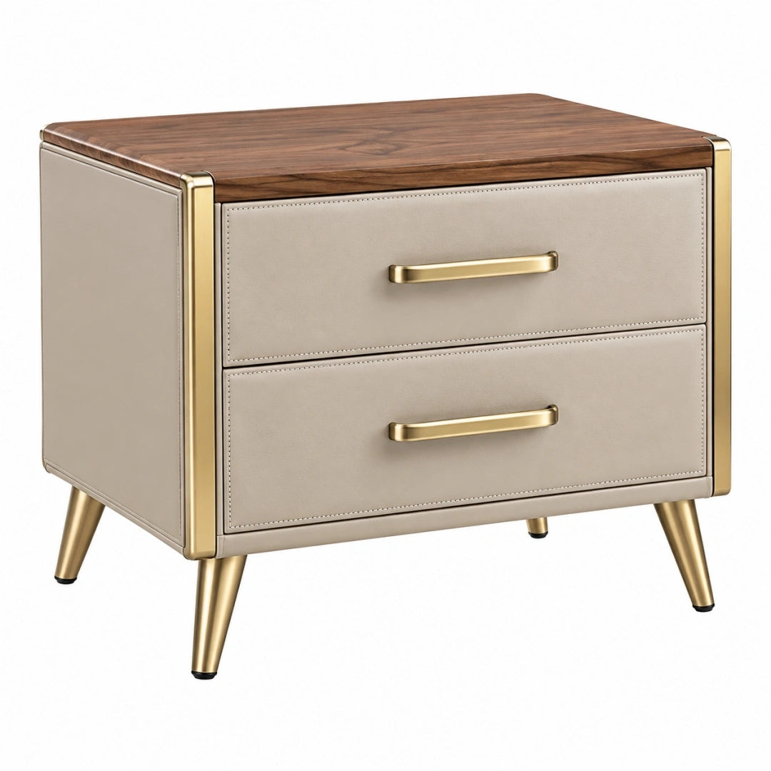Mesita de noche 60 x 45 x 55 cm de madera beige y marrón con 2 cajones estilo moderno